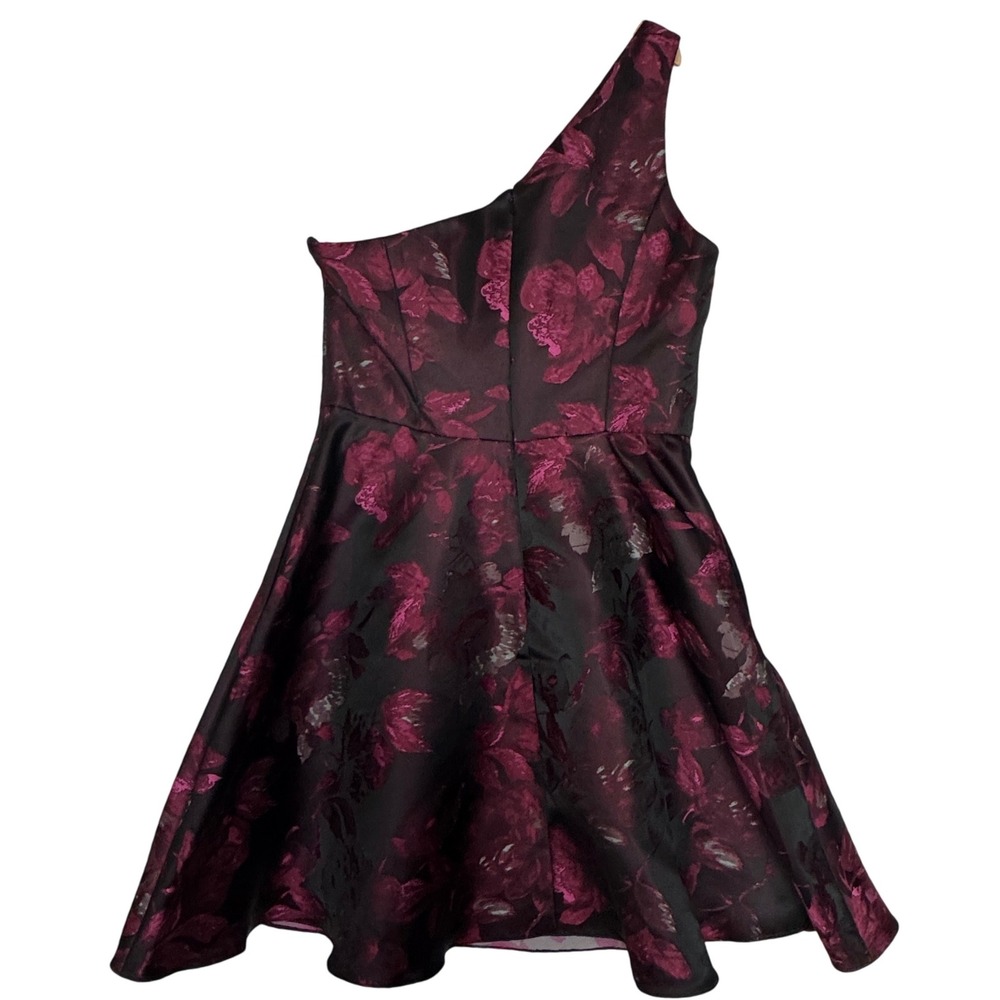 DB Studio Womens Size 10 One Shoulder Purple Floral Jacquard Fit Flare Dress - Picture 4 of 12
